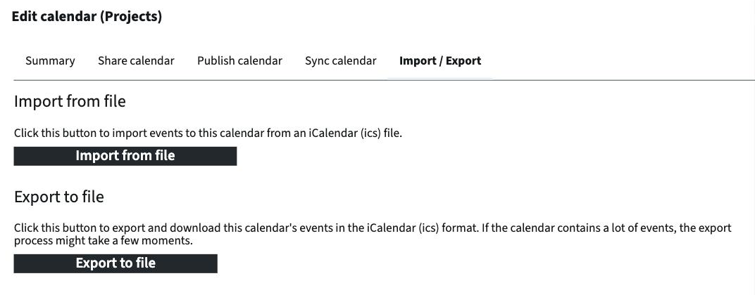 Import and export a calendar