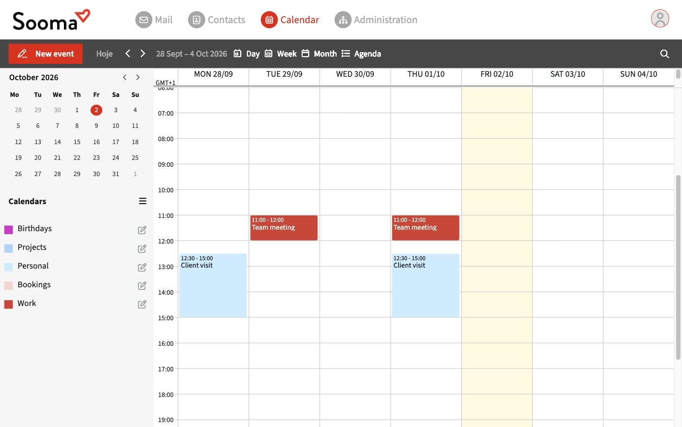 Weekly calendar view