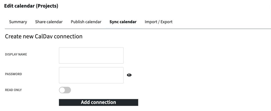 Create a CalDAV connection for a calendar