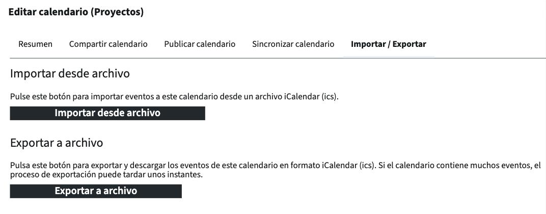 Importar y exportar un calendario