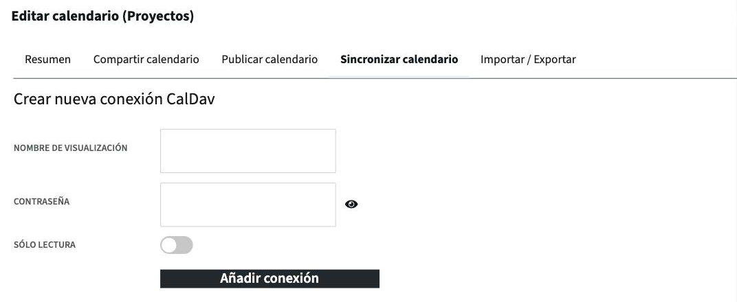 Crear una conexión CalDAV para un calendario