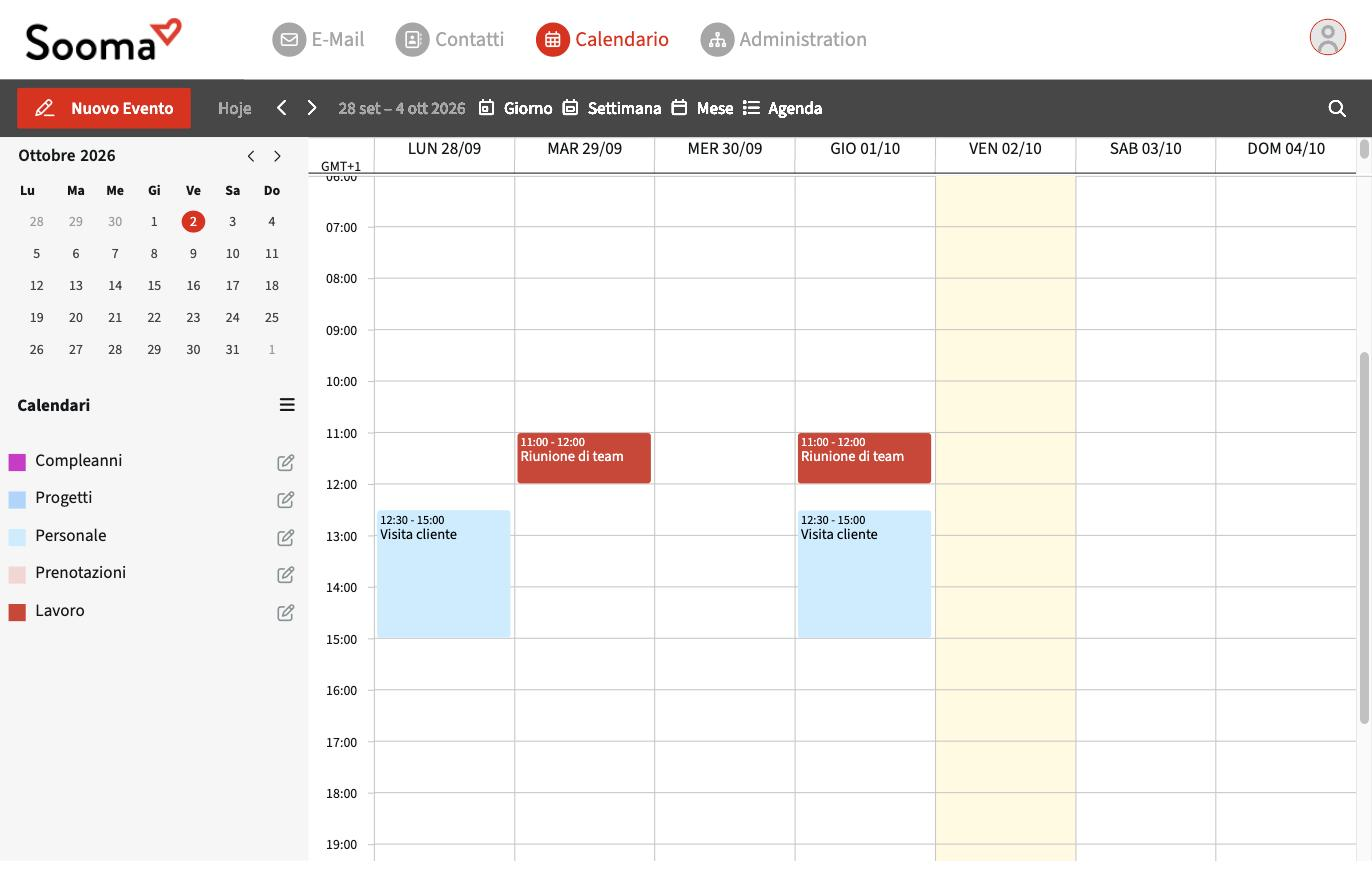 Vista settimanale del calendario