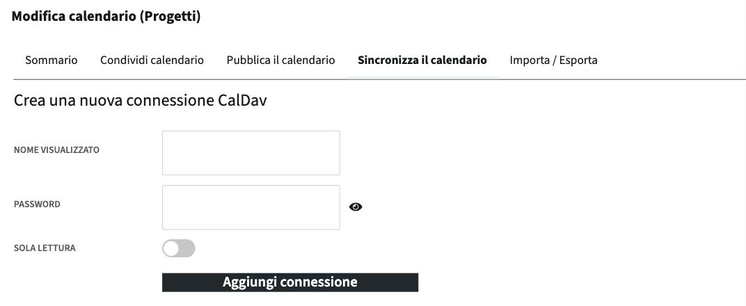 Creare una connessione CalDAV per un calendario