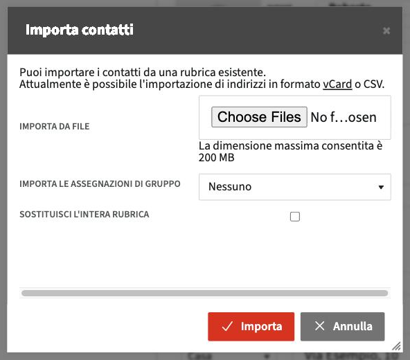 Importare contatti