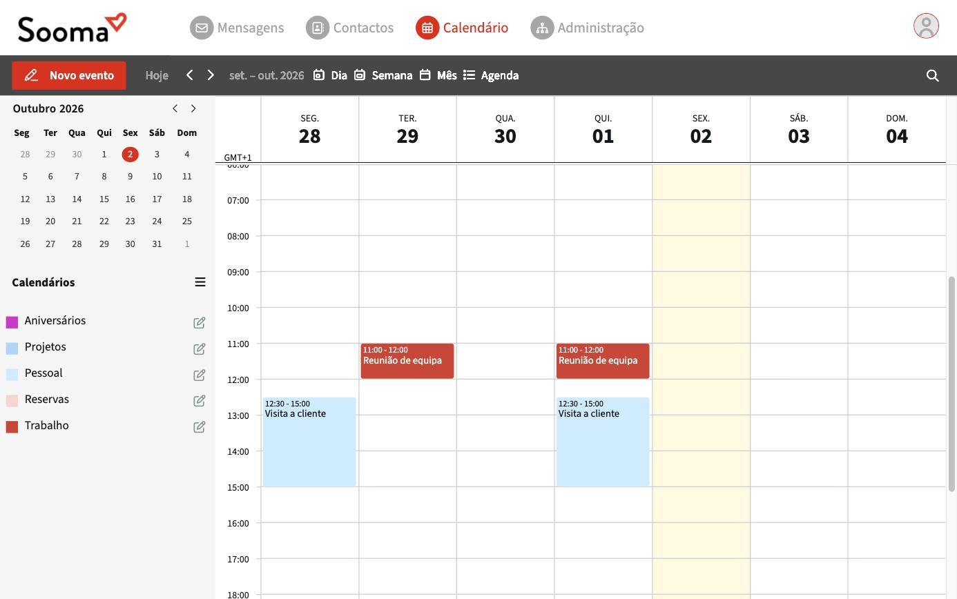 Vista semanal do calendário