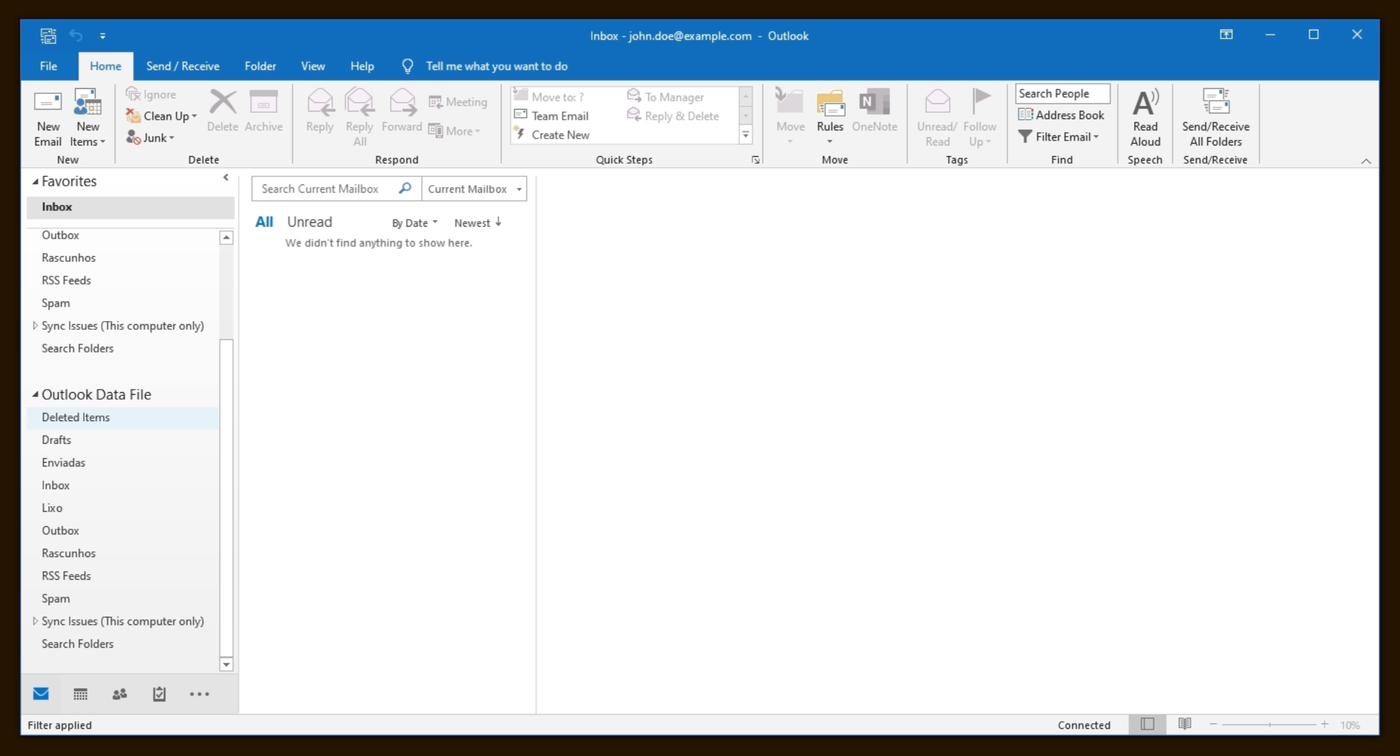 Arquivo aberto no Outlook