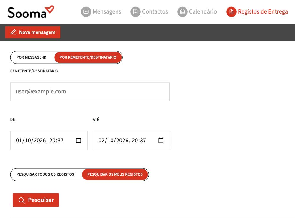 Pesquisa nos registos de entrega