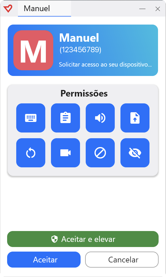 Pedido de ligação do agente de suporte, com o botão Aceitar