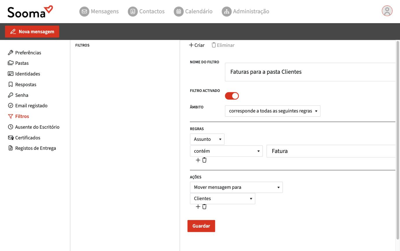Novo filtro: mover faturas para a pasta Clientes