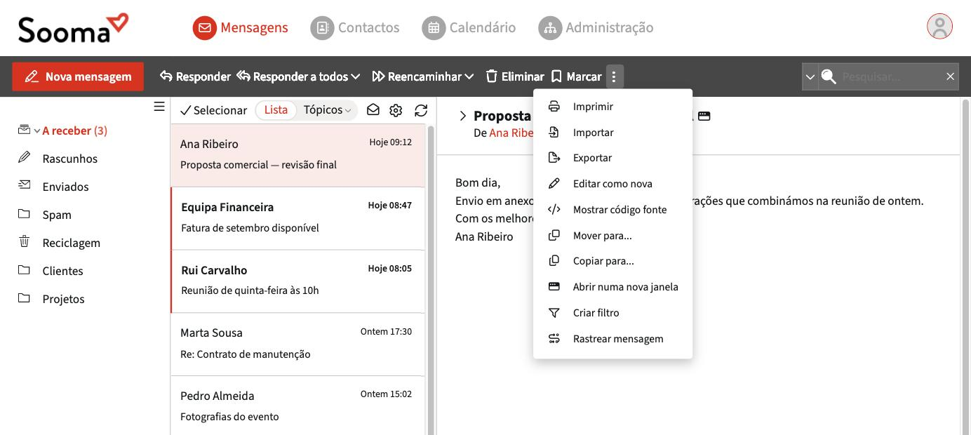 Menu de mais ações de uma mensagem