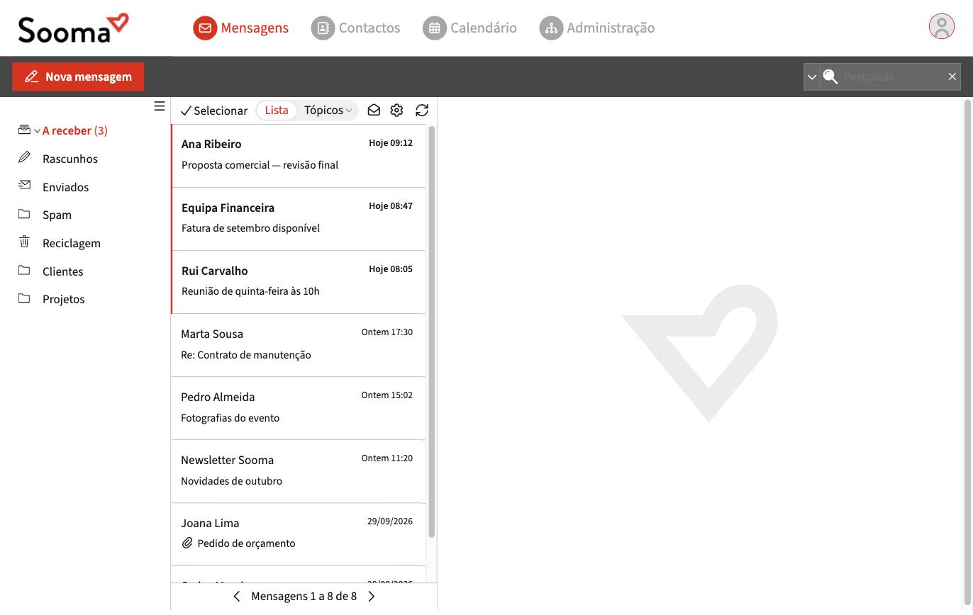 Vista geral do webmail